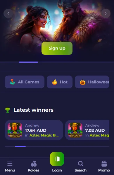 Axe Casino on a phone Axe Casino lobby on a phone with the bottom menu bar
